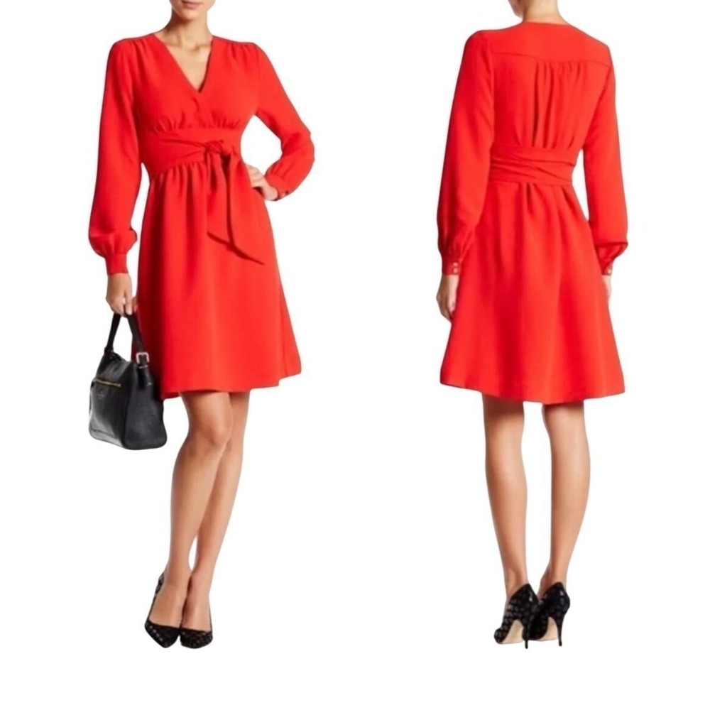 Kate Spade Fit and Flare Tie Waist Mini Red Dress Size 2 - Picture 3 of 16